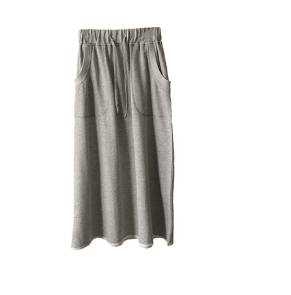 Elastic Drawstring Terry Knit Skirt with Two Pockets