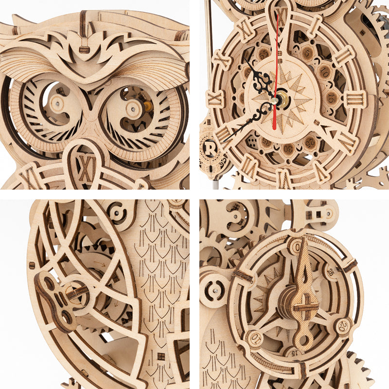 DIY Wooden Mechanical Owl Clock Model for Home Decor